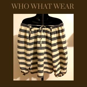 WHO WHAT WEAR NWT Soft Black and Cream Striped Linen Blouse Size M